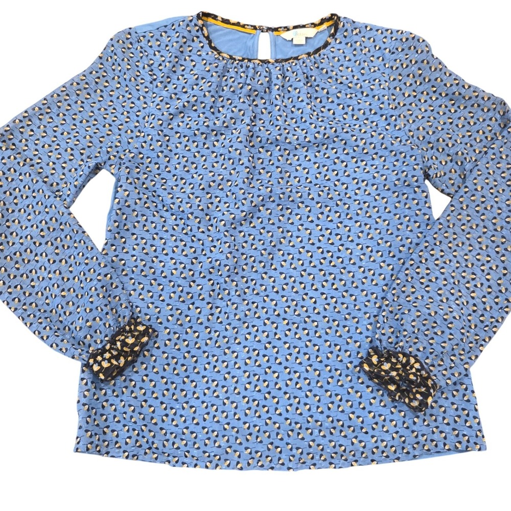 Boden Blue Floral Mixed Media Long Sleeve Blouse Keyhole Back US 4‎ UK 8 J0244
